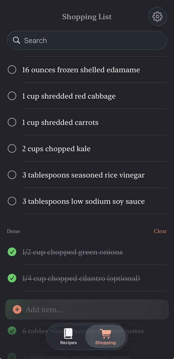 Simmer Down shared shopping list